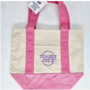 Trader Joe pink and Cream Canvas Tote Bag new mini